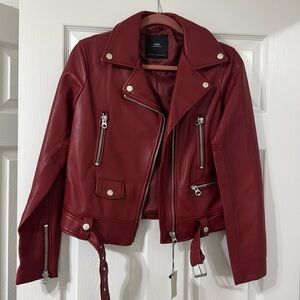 Zara, Size M, burgundy red faux leather jacket